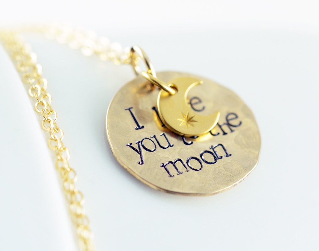 Hand Stamped Necklace, I Love You To The Moon And Back, Mothers Necklace, Handstamped Necklace