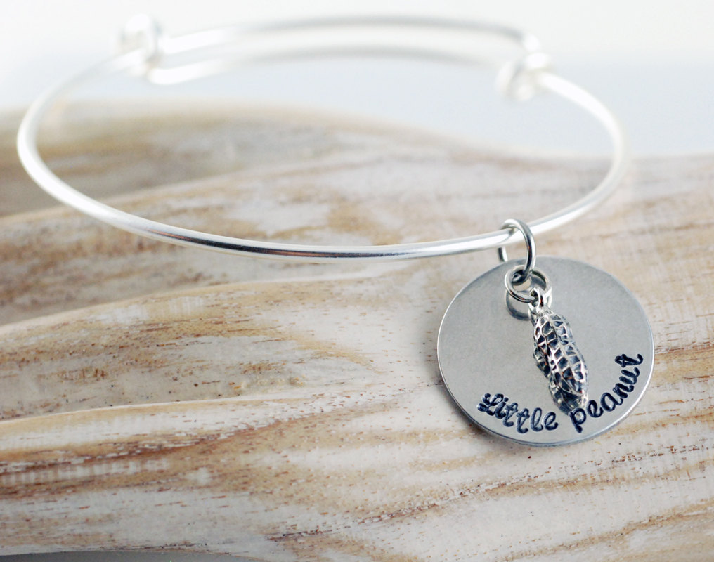 Personalized Bangle Charm Bracelet, My Little Peanut Bangle Bracelet, Hand Stamped Bangle Bracelet, Mothers Day Gift