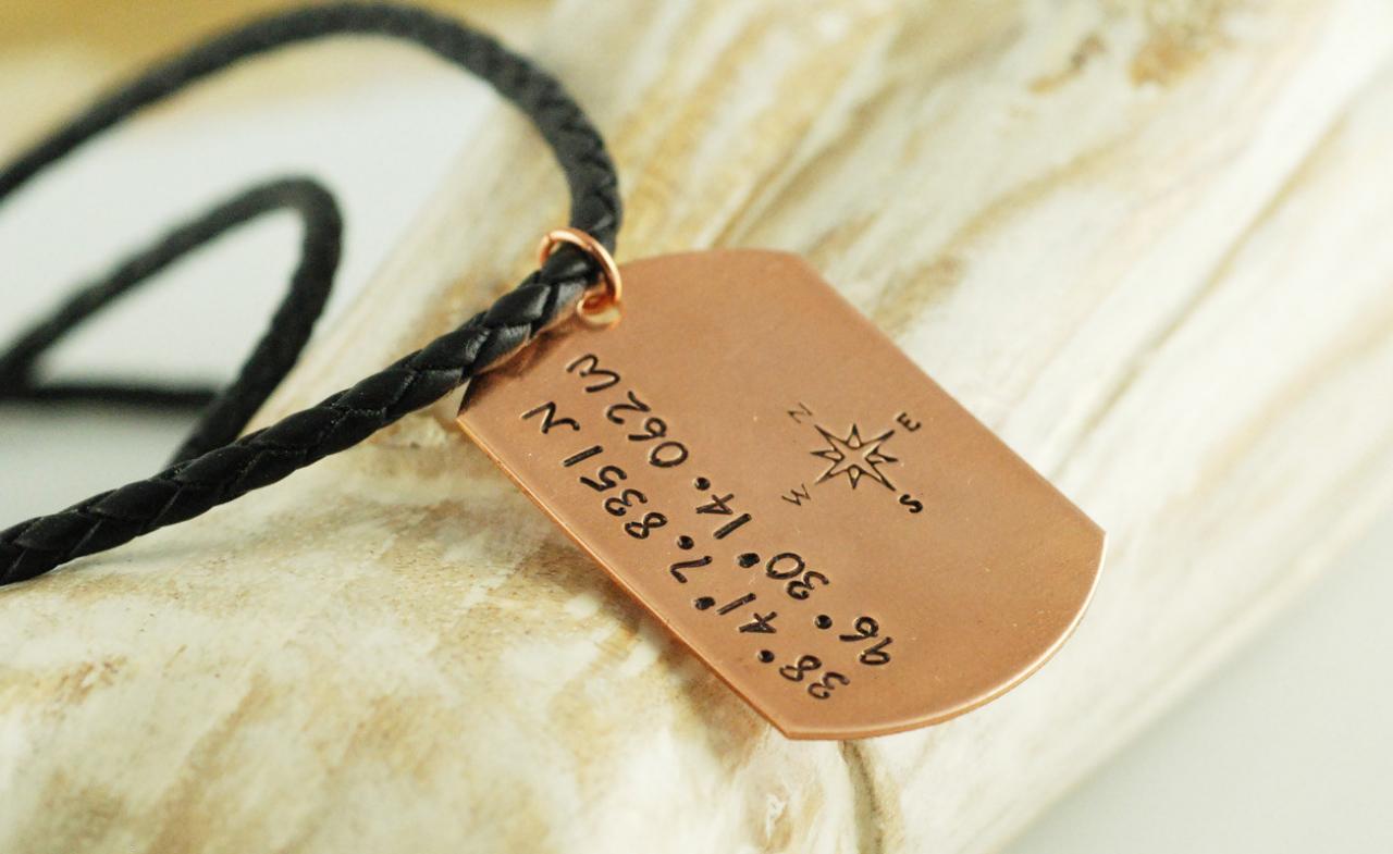 Personalized Mens Copper Dog Tag Necklace - Hand Stamped Personalized Necklace - Gift For Dad