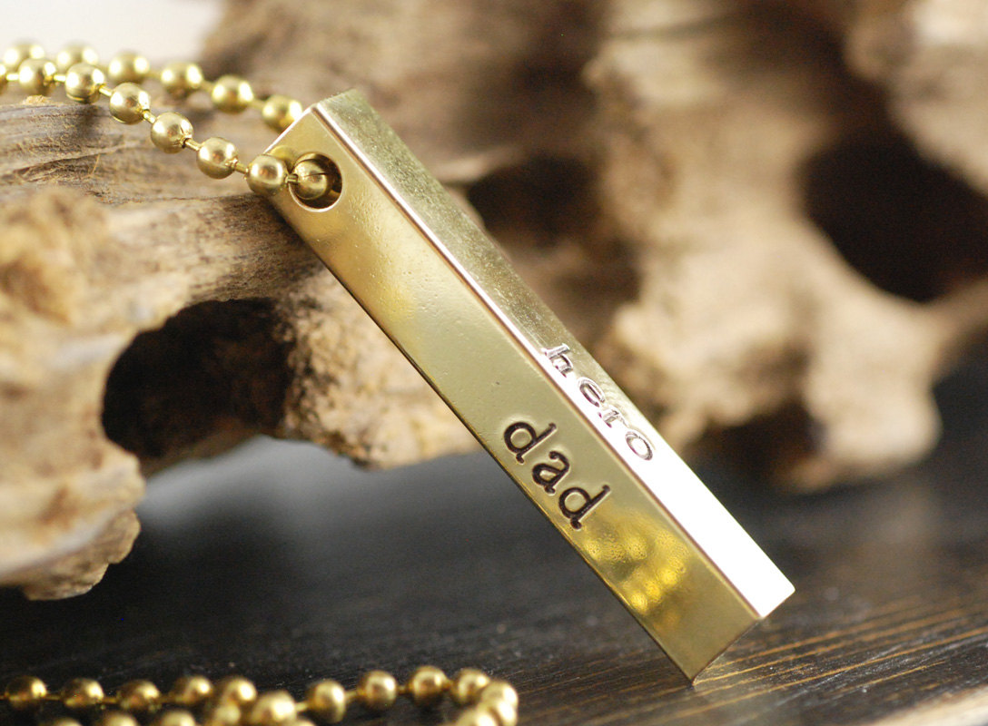 Mens Brass Bar Necklace, Personalized Hand Stamped Brass Bar Necklace, Gift For Dad