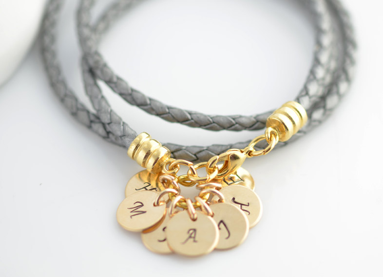 Hand Stamped Initial Bracelet, Personalized Bracelet,personalized Jewelry,bridal Jewelry,womens Jewelry,14k Gold Initial Discs