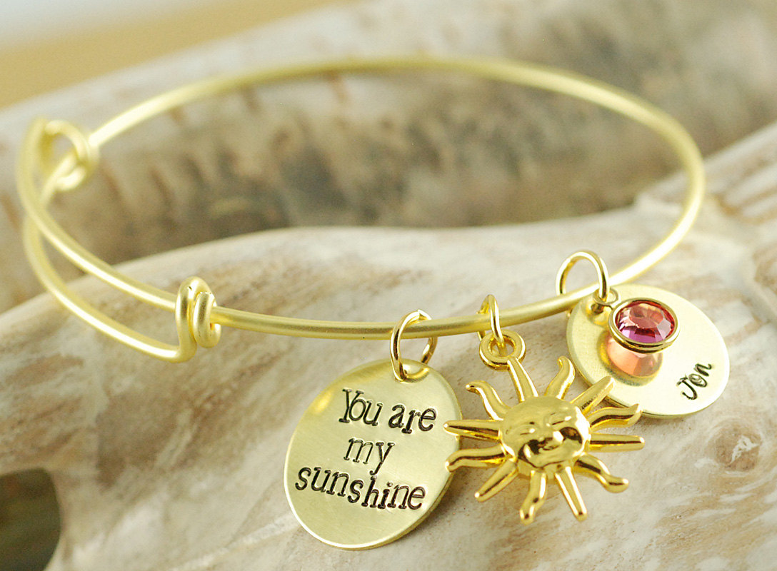 You are my sunshine bangle bracelet, Personalized bangle bracelet
