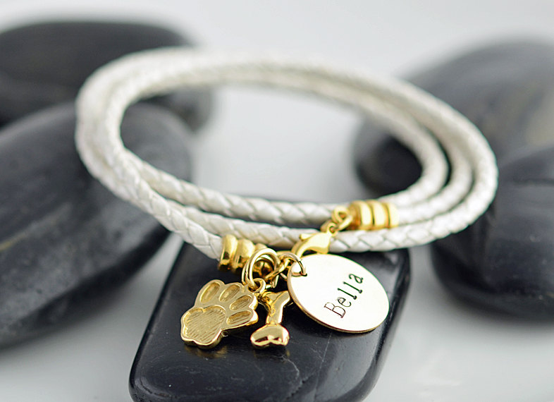 Personalized Hand Stamped Pet Bracelet Dog Name Bracelet Wrap