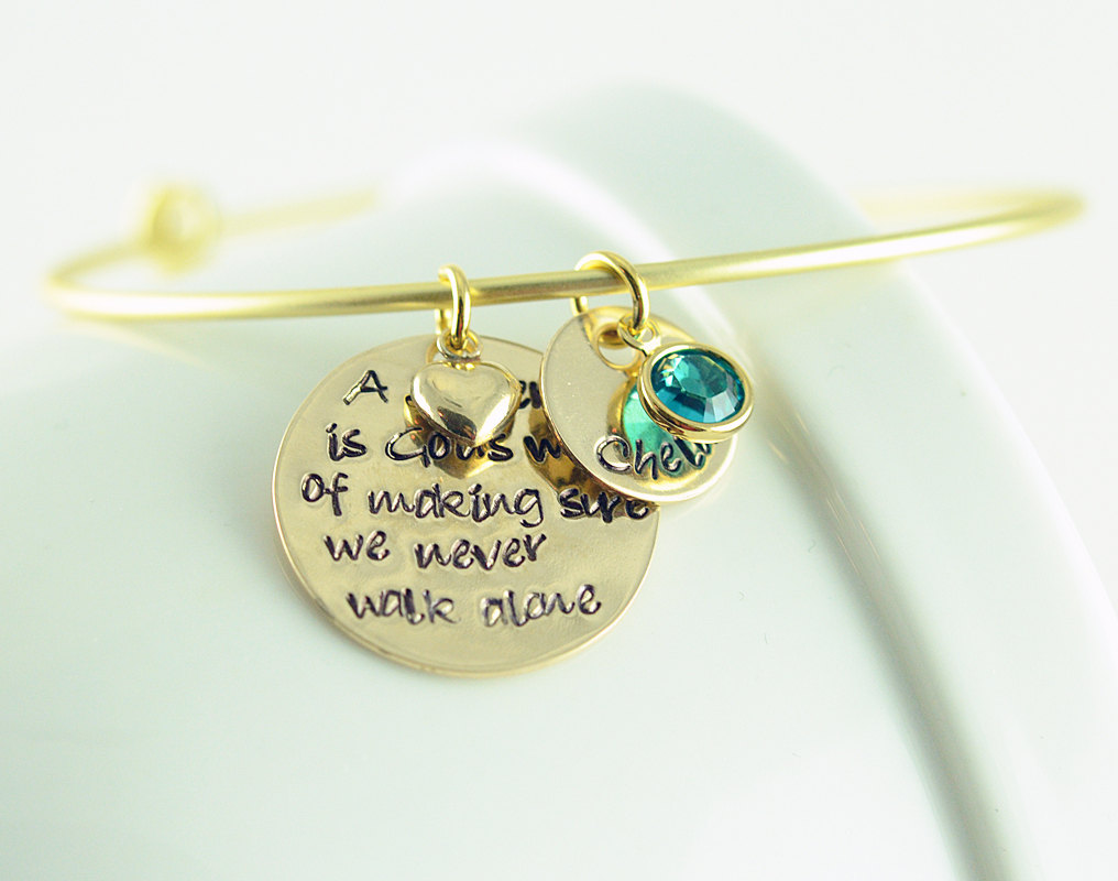 Personalized Hand Stamped Bangle Bracelet, Name And Birthstone Bracelet, Alex And Ani Inspired