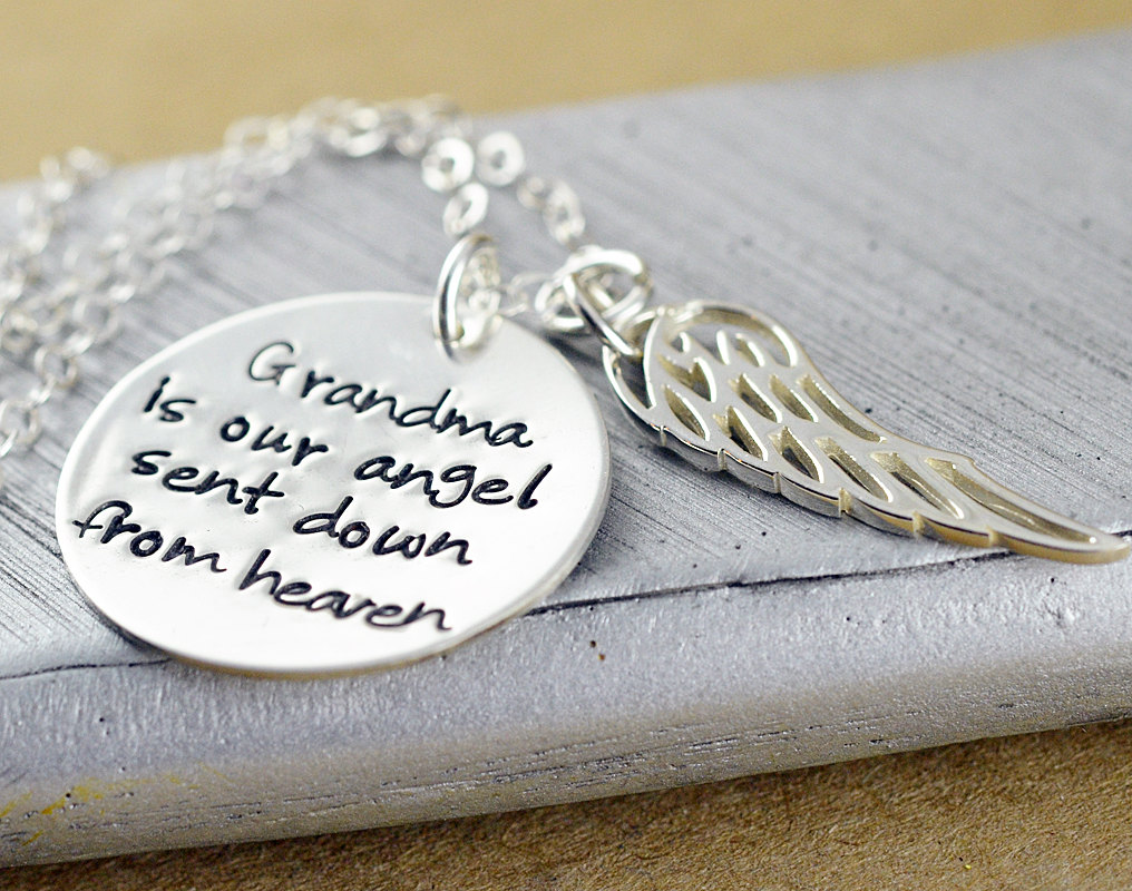 Personalized Hand Stamped Necklace, Angel Wing Necklace, Memorial Necklace, Bereavement Jewelry