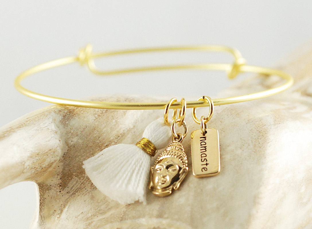 Bangle Charm Bracelet Namaste Yoga Bracelet Tassel Bracelet