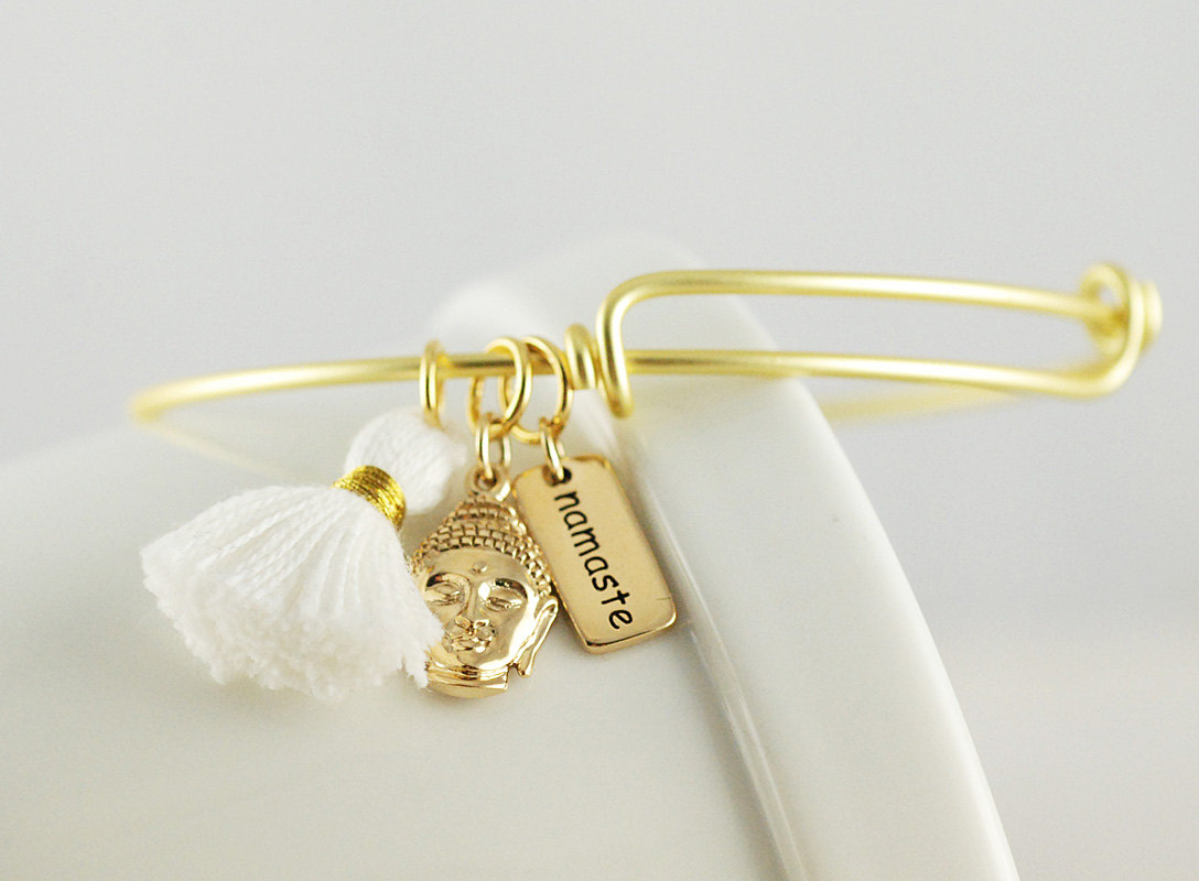 Bangle Charm Bracelet, Namaste Yoga Bracelet, Tassel Bracelet, Yoga Jewelry, Alex And Ani