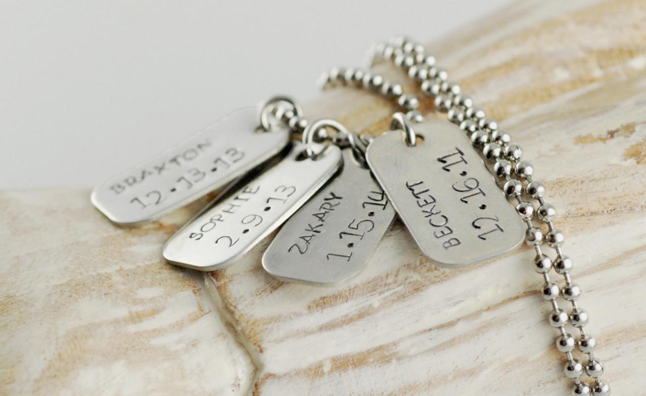 Personalized Mens Name Tag Necklace,hand Stamped Tag Necklace, Gift For Dad