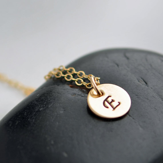 Womens Initial Hand Stamped Necklace,14k Gold Necklace, Everyday Necklace,gift For Her