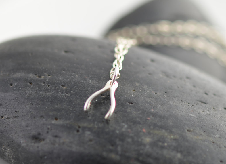 Sterling Silver Wishbone Jewelry, Womens Jewelry, Celebrity Inspired, Chain Necklace, Tiny Wishbone Necklace