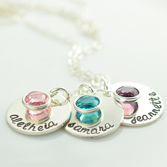 Personalized Hand Stamped Name And Birthstone Necklace, Sterling Silver Name Necklace, Mothers Day Gift
