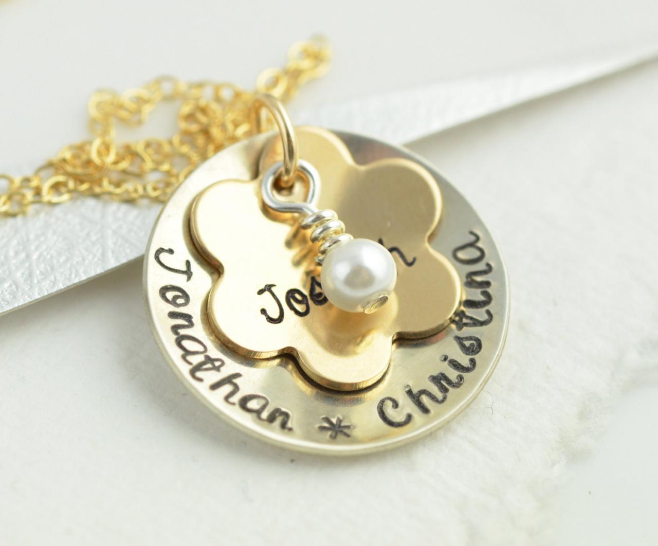 Hand Stamped Gold And Silver Name Necklace, Layered Necklace, Personalized Necklace