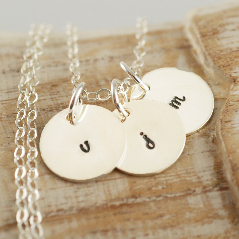 Initial Sterling Silver Disc Necklace, Personalized Hand Stamped Initial Necklace, Small Silver Disc Necklace