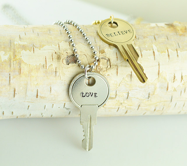 Personalized Hand Stamped Key Necklace, Charity