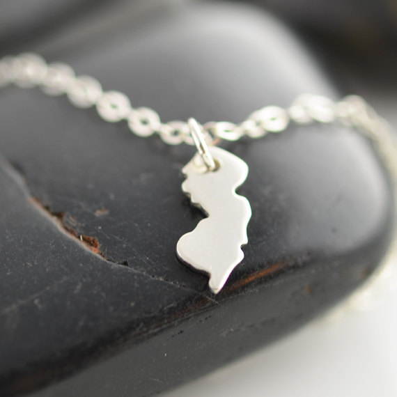 Charm Necklace, Sterling Silver Jersey State Necklace, Jersey State Charrm Necklace, Jersey Strong