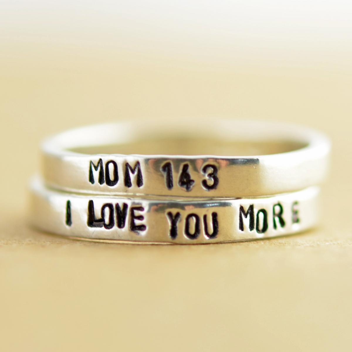 Personalized Rings - Two Stacking Rings - Hand Stamped Ring- Personalized Jewelry- Mothers Day Gift