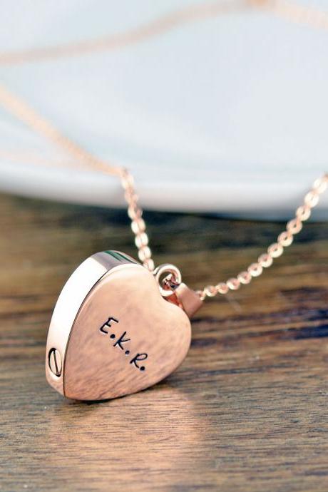 Rose Gold Heart, Personalized Cremation Jewelry, Ash Jewelry, Heart Cremation Pendant, Urn Necklace For Ashes, Cremation Necklace, Memorial