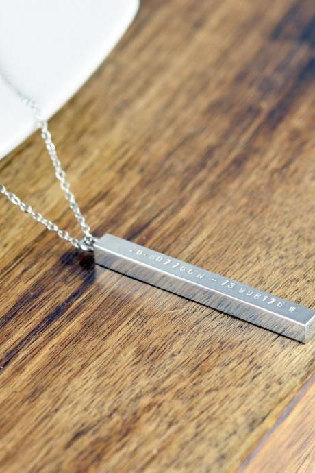 Long Bar Name Necklace, 4 sided bar necklace, Bar necklace personalized, mother necklace, engraved necklace for mom, gift for mother