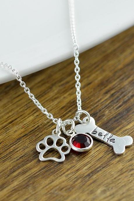 Silver Dog Bone Necklace - Personalized Dog Necklace - Dog Paw Necklace -dog Jewelry - Paw Print - Pet Memorial - Dog Bone Charm Necklace