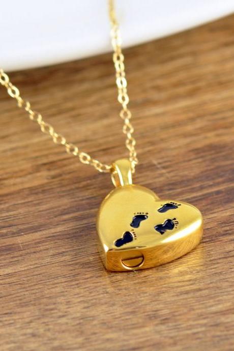 Gold Baby Feet Necklace, Cremation Urn, Memorial Necklace, Cremation Jewelry, Loss of Child Gift, Ash Jewelry, Cremation Necklace