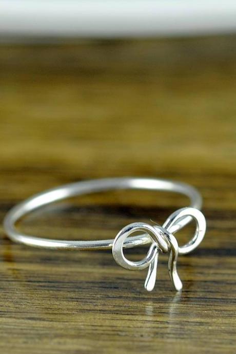 Sterling Silver Tiny Bow Ring, Stacking Ring, Statement Rings, Wire Wrapped Ring, Bow Ring, Forget Me Knot, Bow Tie Jewelry