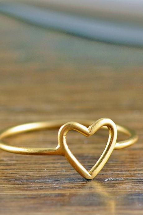 Gold Heart Ring, Heart Ring, Open Heart Ring, Gold Jewelry, Stacking Rings, Birthday Gifts for Her, Gift for Women, Valentines Day Gift