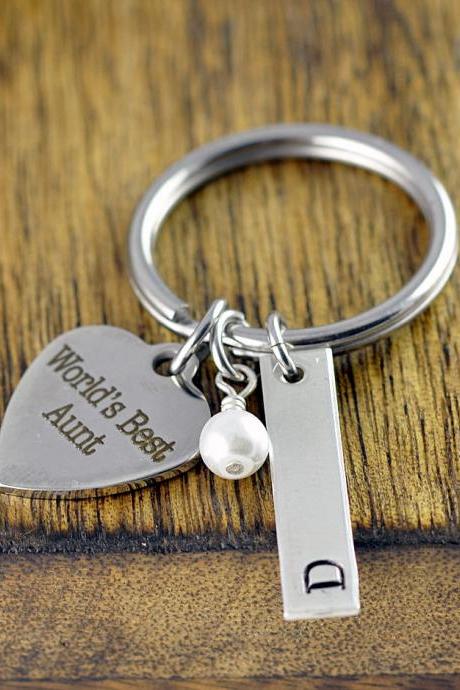 Personalized Keychain for Aunt, Aunt Keychain, Gift for Aunt, New Aunt Gift, Custom Keychain, Initial Keychain, Engraved Gift, Aunt Key Ring