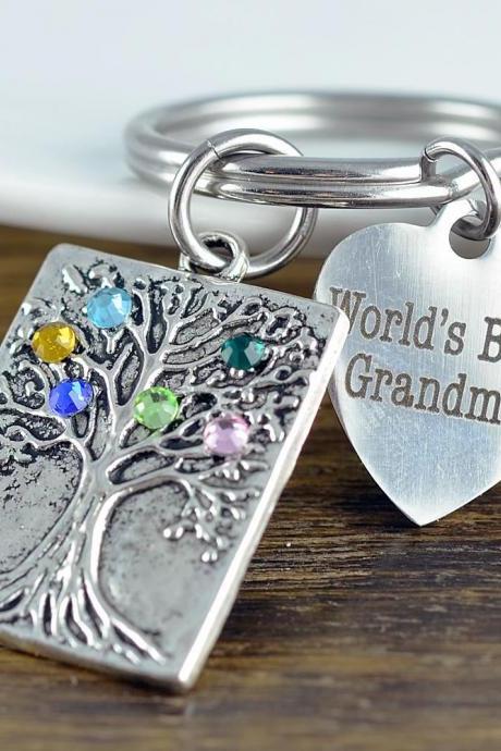 Personalized Grandma Gifts - Gifts For Grandma - Grandma Gift - Grandmother Gift - Grandma&amp;#039;s Keychain - Birthstone Keychain
