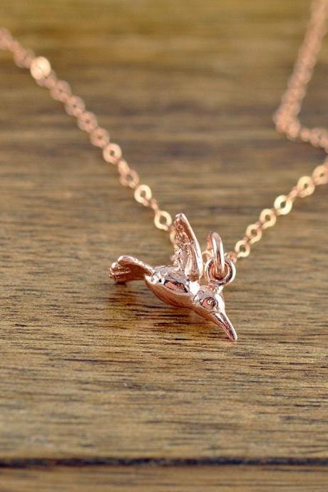 Charm Necklace - Rose Gold Hummingbird - Birthday Gifts for Her - Hummingbird Necklace - Hummingbird Jewelry, Rose Gold Charm Necklace