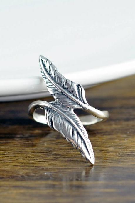 Sterling Silver Double Feather Ring - Feather Ring - Boho Rings - Bohemian Ring - Gypsy Ring - Rings for Women - Fashion Ring