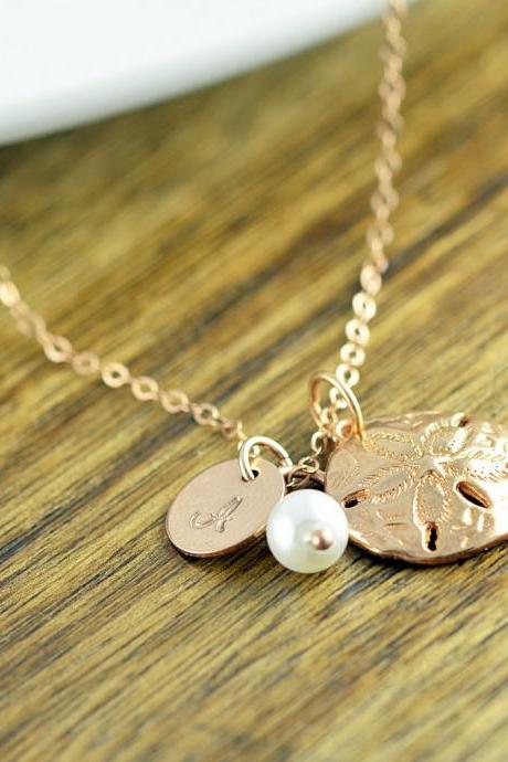 Sand Dollar Necklace, Sanddollar Charm Necklace, Beach Jewelry, Initial Jewelry, Beach Girl, Rose Gold Sand Dollar Necklace