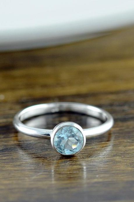 Sterling Silver Round Blue Topaz Ring - Topaz Ring - Birthstone Ring - Birthstone Jewelry - December Birthstone Ring - Stacking Rings