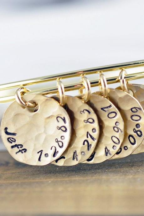 Hand Stamped Bangle Bracelet - Gold Mothers Jewelry - Personalized Bracelet - Gold Bangle Bracelet - Name Bracelet - Mother's Gift