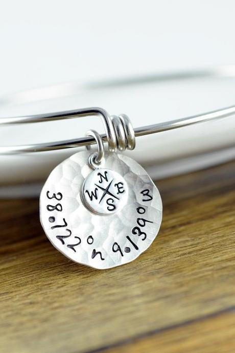 Silver Coordinate Bracelet, Coordinate Jewelry, GPS Coordinates, Coordinates Gift, Coordinate Bracelet, Friend Gift, Christmas Gift for Her
