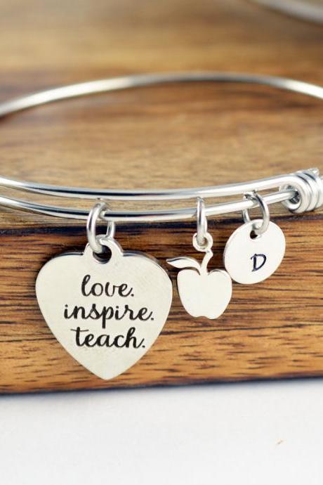 Love Inspire Teach Bracelet, Personalized Teacher Gift, Teacher Gifts, Teacher Bracelet, Teacher Birthday Gift, Teacher Appreciation Gift
