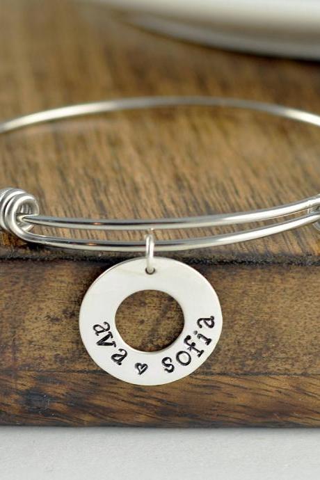 Washer Bracelet, Personalized Bracelet, Mothers Jewelry, Mom Gift, Mom Birthday Gift, Name Bracelet, Mother&amp;#039;s Day Gift