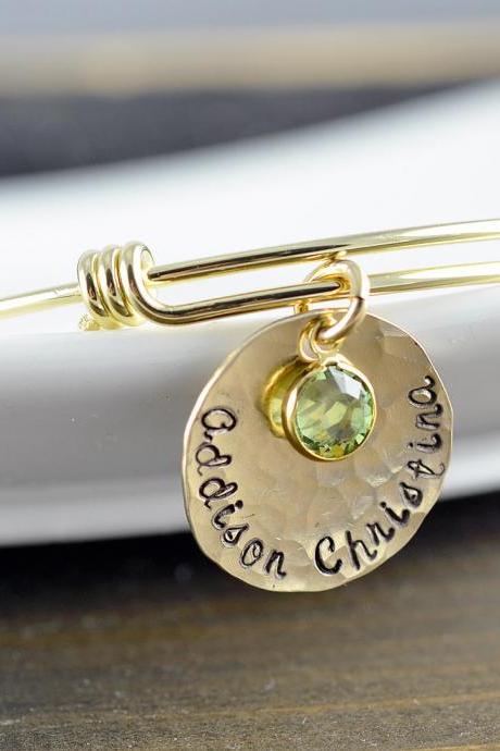 Gold Bangle Bracelet - Personalized Names Bangle Bracelet -Gold Mothers Jewelry - Name Birthstone Bracelet - Family Bangle Bracelet Gift