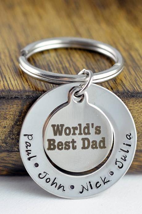 Engraved Keychain, Worlds Best Dad Keychain, Personalized Father's Day Gift, Custom Keychain, Present for Dad, Dad Keychain, Kids Names