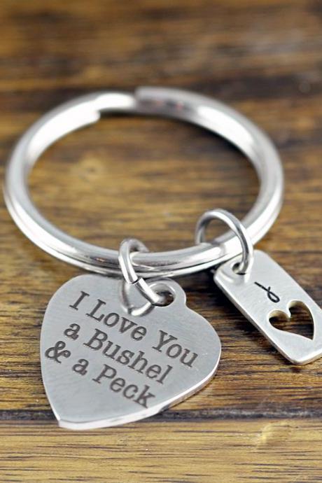 I Love You A Bushel And A Peck Keychain, Personalized Keychain, Engraved Keychain, Mother&amp;#039;s Keychain, Mothers Jewelry, Gift For