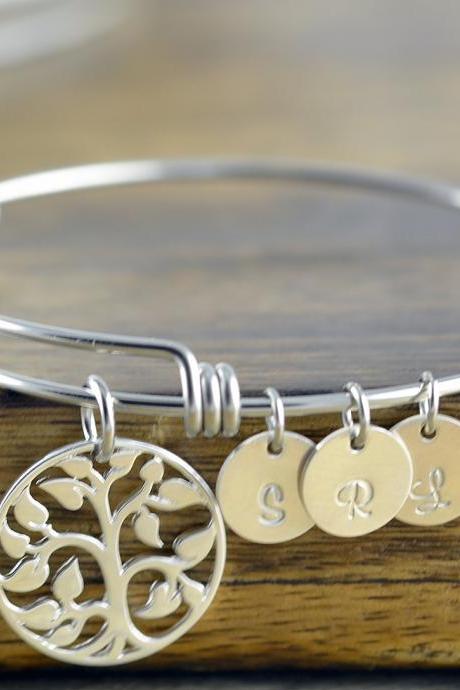 silver family tree bangle bracelet - tree of life bracelet - family tree jewelry - grandmother gift - gifts for mom - mom gift