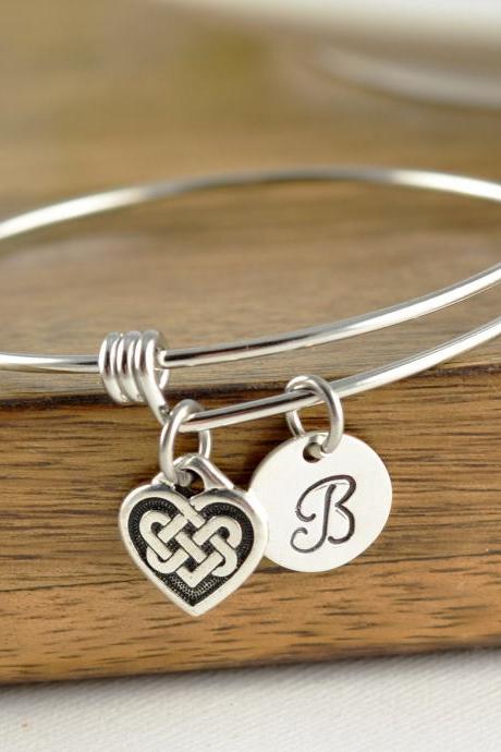 Celtic Heart Bracelet, Silver Celtic Heart Bracelet, Celtic Knot Heart Pendant ,Gift for Sister, Sister Gift, Sister Bracelet