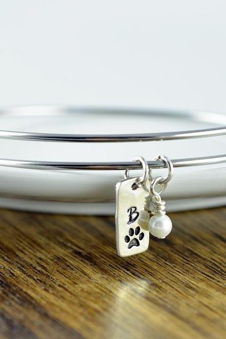 Dog charm bracelet, dog lover bracelet, dog paw charm bracelet, dog lover gift, animal lover gift, initial necklace, gift for her