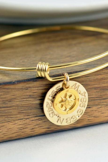 Rose Gold Coordinate Bracelet, Latitude Longitude Bracelet, Custom Coordinates, Coordinate Jewelry, Hand Stamped Bracelet, Coordinates Gift