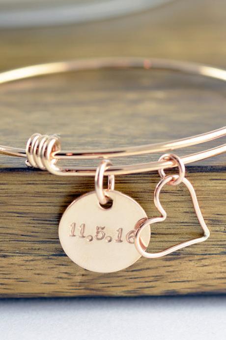 Wedding Date Bracelet - Rose Gold Bracelet - Hand Stamped Jewelry, Personalized Hand Stamped Bracelet, Date Bracelet - Roman Numeral Jewelry