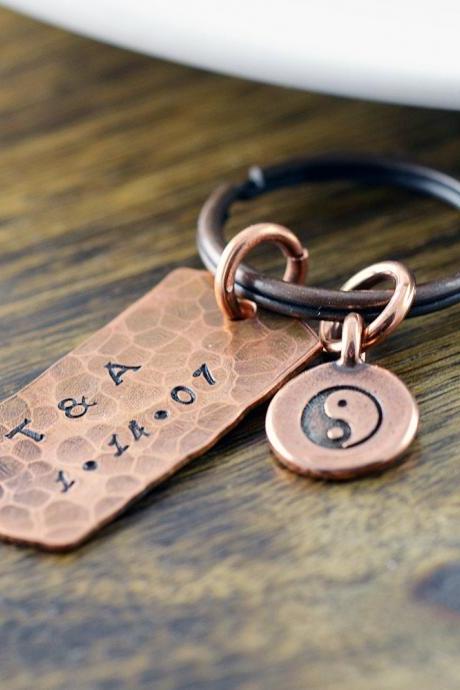 copper keychain - ying yang - personalized keychain - anniversary gifts for men - mens keychain - handstamped keychain - boyfriend gift