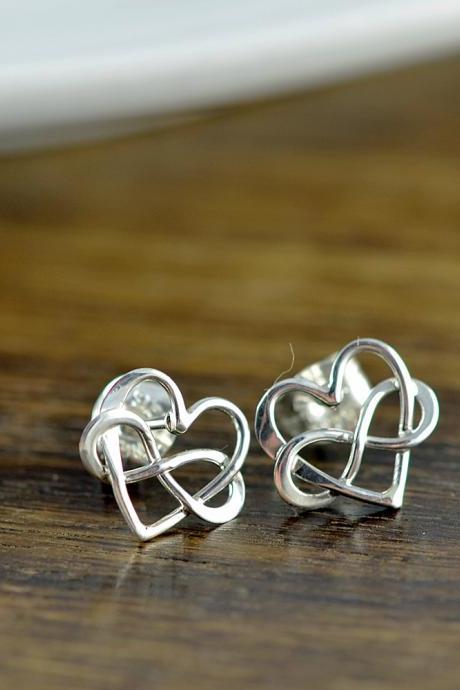 sterling silver infinity heart earrings - silver heart earrings - stud earrings - heart infinity earrings - tiny stud earrings