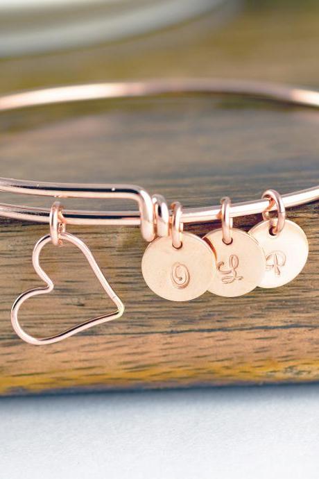 Rose Gold Initial Bracelet, Birthday Gift for Mom, Mother's Bracelet, Grandma Bracelet, Gift for Grandma, Mothers Day Jewelry