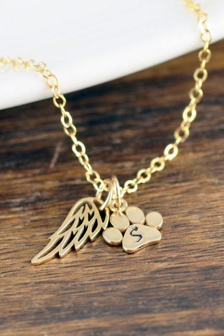 Dog Paw Initial Necklace, Pet Memorial Jewelry, Dog Charm Necklace, Dog Lover Necklace, Dog Paw Charm Necklace, Dog Lover Gift, Animal Lover