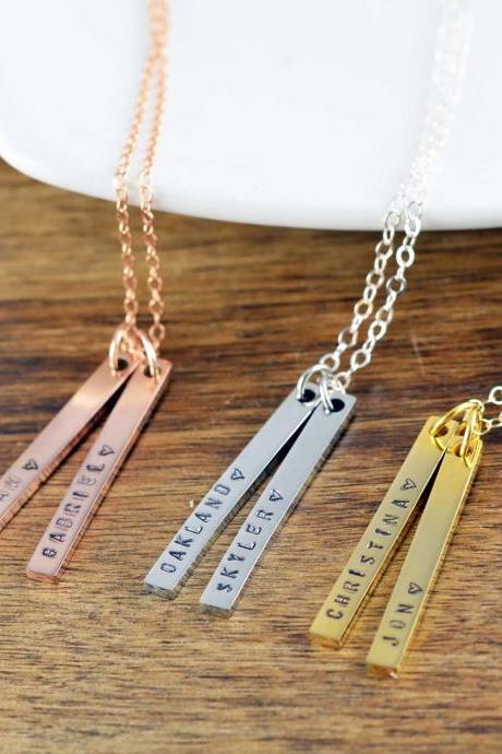 Vertical Skinny Bar Necklace, Nameplate Necklace, Simple Everyday Necklace, Mom Necklace Bar, Name Necklace For Mother, Mother's Day Gift