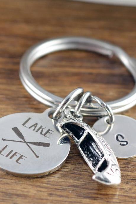 Lake Life - Engraved Keychain - Personalized Keychain - Lake Lovers - Canoe Boat - Gift Idea For Nature Lover - Outdoor Lover Gift
